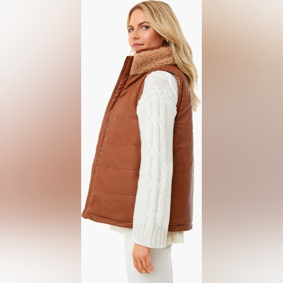 Tuckernuck Camel Leather and Shearling Reversible Beckham Vest size Medium - Picture 2 of 9